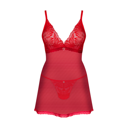 Set 2 piese sexy OBSESSIVE Chilisa, babydoll cu dantelă, chilot sexy tanga , bretele reglabile, culoare roșu, mărime M/L