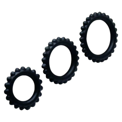 Set 3 inele pentru penis BAILE Titan, pentru întârzierea ejaculării, din silicon, diametre 1.9 cm, 2.4 cm și 2.8 cm, negru