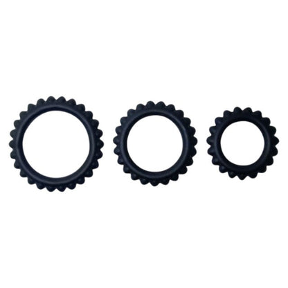 Set 3 inele pentru penis BAILE Titan, pentru întârzierea ejaculării, din silicon, diametre 1.9 cm, 2.4 cm și 2.8 cm, negru
