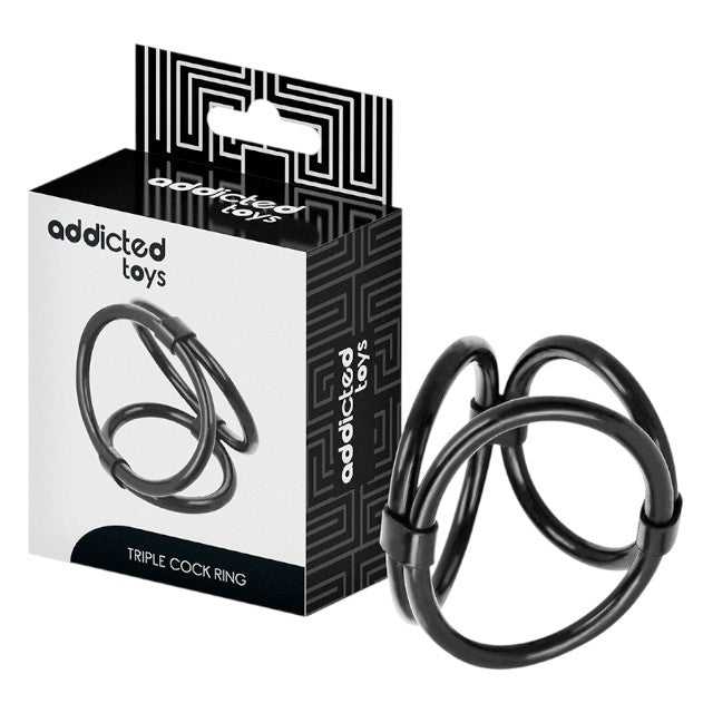 Set 3 inele pentru penis conectate ADDICTED TOYS Triple Cock Ring, din silicon, diametre 4.5 - 6 cm, negru