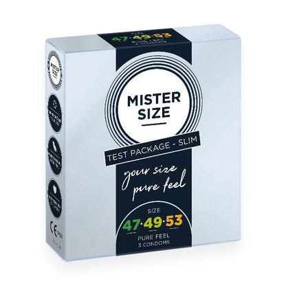 Set 3 prezervative MISTER SIZE Test Set, lubrifiate, din latex, diametru 47/49/53 mm