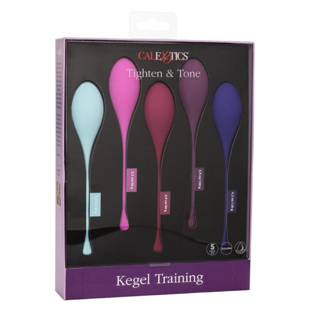Set 5 bile kegel CALEXOTICS Tighten & Tone, pentru tonifierea mușchilor pelvieni, din silicon premium, multicolor