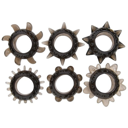Set 6 inele pentru penis LOVING JOY Textured Rings (6 pack), din TPE, cu texturi variate, culoare negru