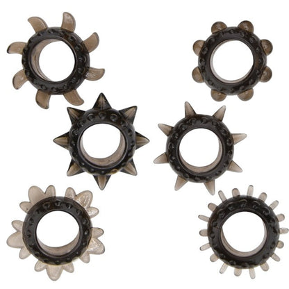 Set 6 inele pentru penis LOVING JOY Textured Rings (6 pack), din TPE, cu texturi variate, culoare negru