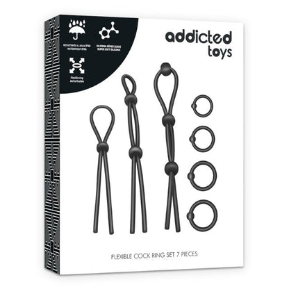 Set 7 inele pentru penis ADDICTED TOYS Flexible Cock Ring Set, pentru susținerea erecțiilor, din silicon, culoare negru