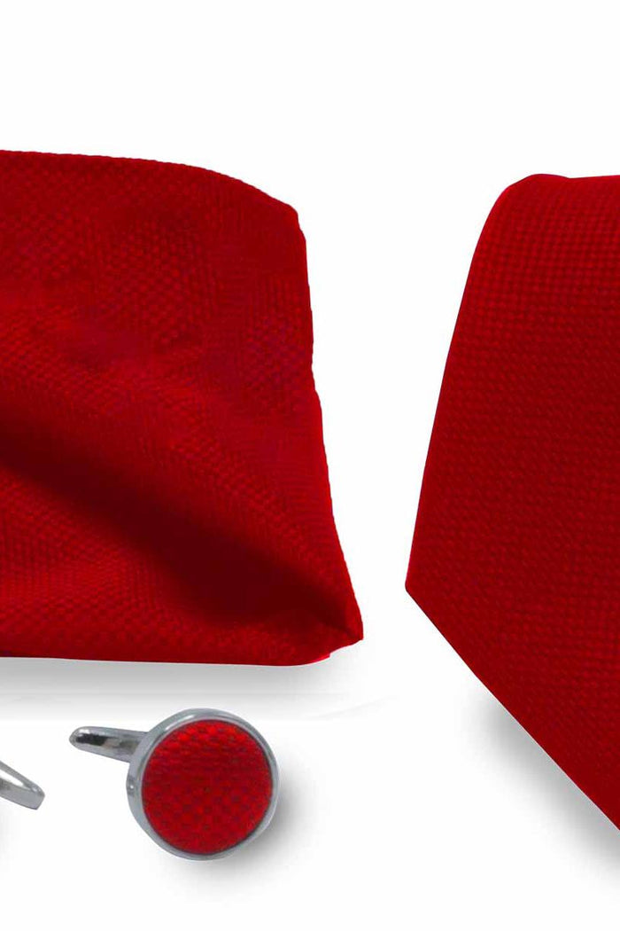 Set das manchet pochet rood - elegantes manchetknopen en pochet in een rijke rode kleur.