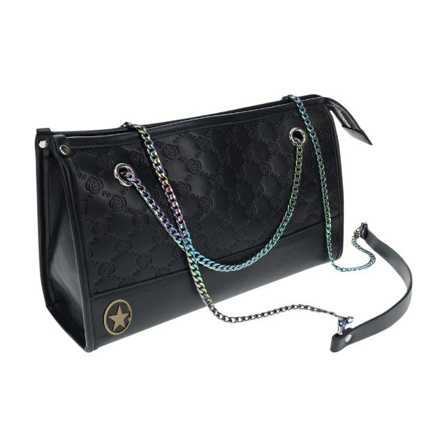 Set OUCH! Kit with Bag - Venice Collection, 9 produse pentru jocuri BDSM, cu cătușe, mască, lesă, căluș, bici și geantă, negru