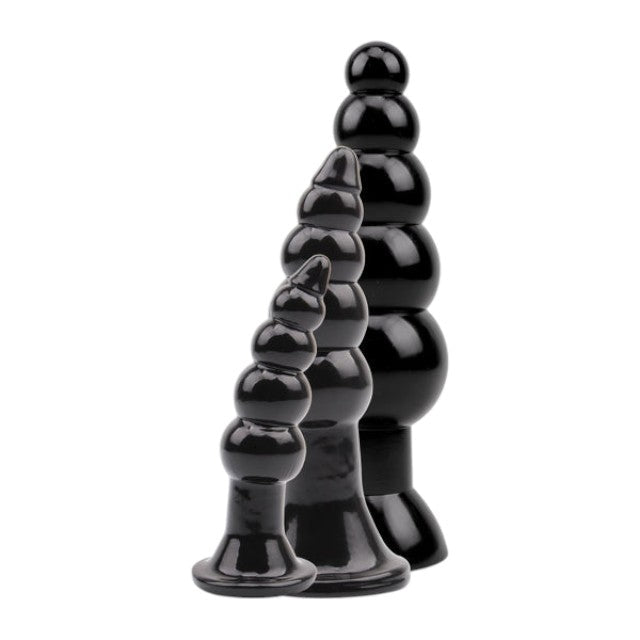 Set plug anal CHISA Rubicon Late Night Pleasure Kit, 3 dopuri anale cu ventuză pentru fixare, lungimi 12 - 18.5 cm, negru