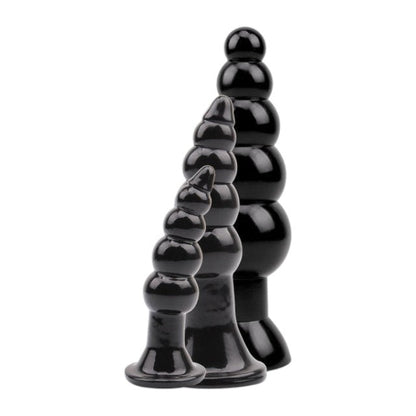 Set plug anal CHISA Rubicon Late Night Pleasure Kit, 3 dopuri anale cu ventuză pentru fixare, lungimi 12 - 18.5 cm, negru