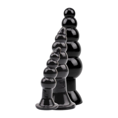 Set plug anal CHISA Rubicon Late Night Pleasure Kit, 3 dopuri anale cu ventuză pentru fixare, lungimi 12 - 18.5 cm, negru