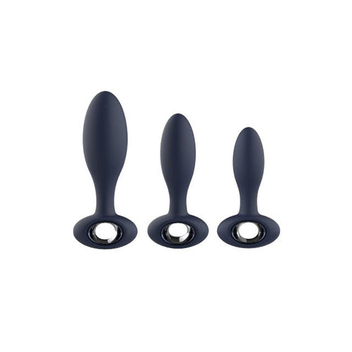 Set plug anal DREAMTOYS Startroopers Milky Way, 1 dop clasic + 2 dopuri cu funcție de vibrație, 12.5 cm - 16 cm, albastru