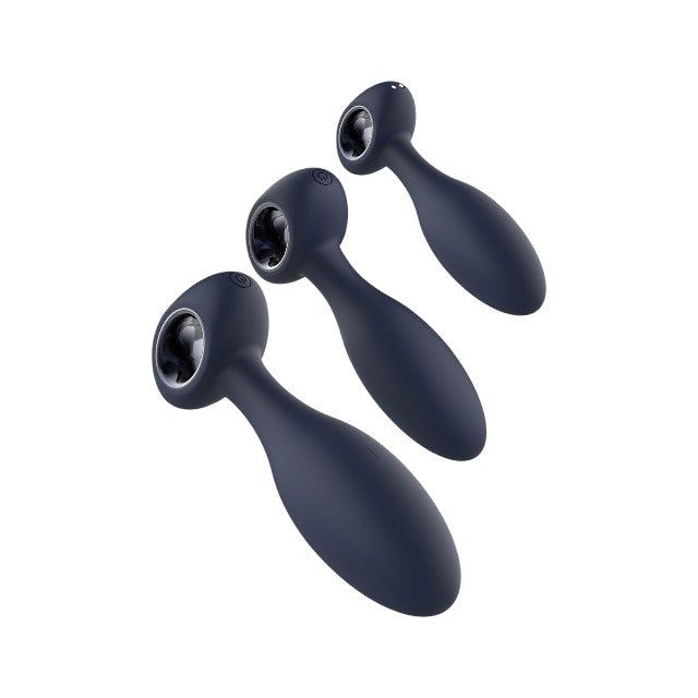 Set plug anal DREAMTOYS Startroopers Milky Way, 1 dop clasic + 2 dopuri cu funcție de vibrație, 12.5 cm - 16 cm, albastru