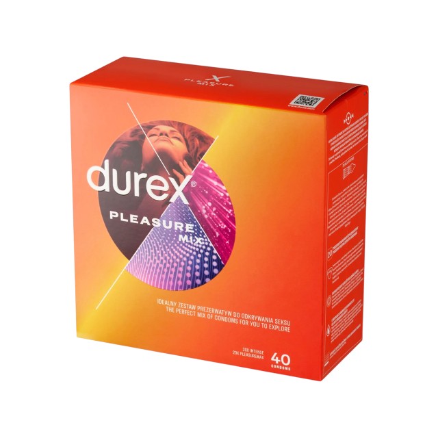 Set prezervative DUREX Pleasure Mix, diverse sortimente stimulatoare, din latex, diametru 56 ± 2 mm, 40 buc