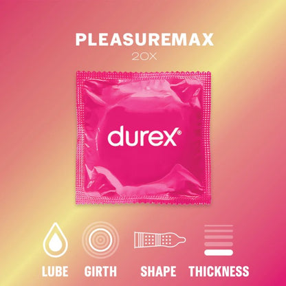 Set prezervative DUREX Pleasure Mix, diverse sortimente stimulatoare, din latex, diametru 56 ± 2 mm, 40 buc