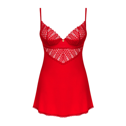 Set sexy chemise OBSESSIVE Ingridia, rochie cu dantelă + chilot sexy tanga, bretele reglabile, culoare roșu, mărime XS/S