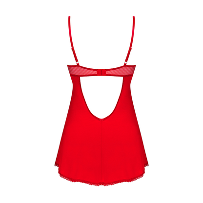 Set sexy chemise OBSESSIVE Ingridia, rochie cu dantelă + chilot sexy tanga, bretele reglabile, culoare roșu, mărime XS/S