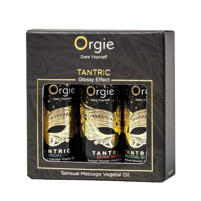 Set ulei masaj Orgie - Tantric, pentru corp, cu arome de vin alb, orhidee, fructe de padure, kiwi si capsuni, 3 x 30 ml