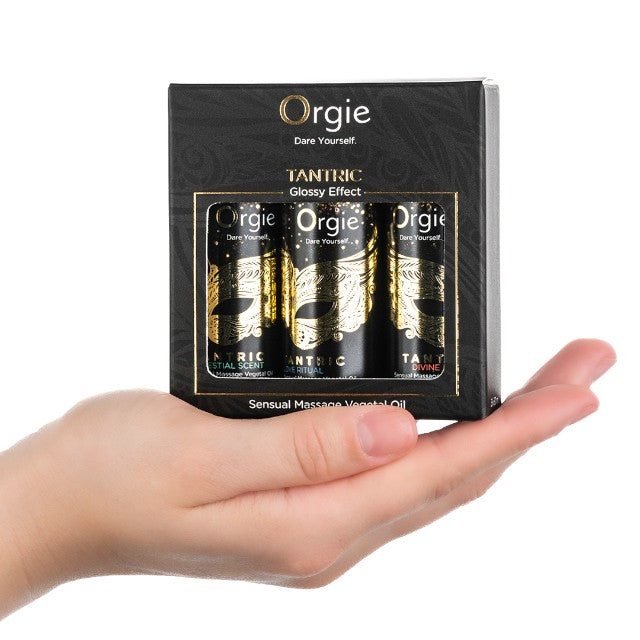 Set ulei masaj Orgie - Tantric, pentru corp, cu arome de vin alb, orhidee, fructe de padure, kiwi si capsuni, 3 x 30 ml