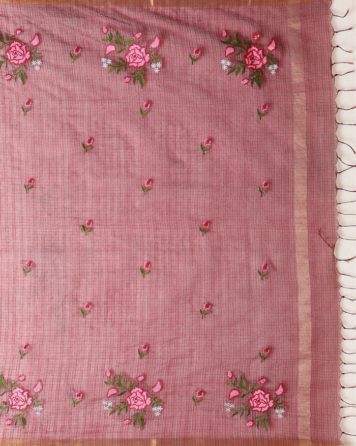 Indiehaat | Kota Silk Embroidered Saree Brown