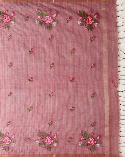 Indiehaat | Kota Silk Embroidered Saree Brown