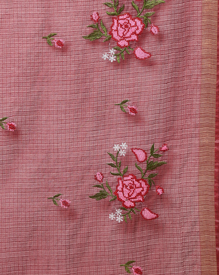 Indiehaat | Kota Silk Embroidered Saree Brown
