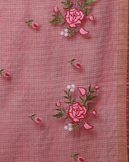 Indiehaat | Kota Silk Embroidered Saree Brown