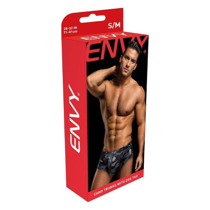 Slip de înot bărbați ENVY Camo Trunks with Dog Tag, design camuflaj cu colier de soldat, gri închis și negru, mărime M/L