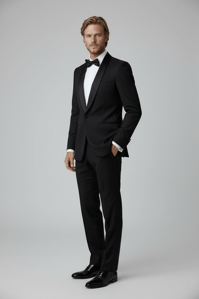 Smoking compleet: moderne gentleman in een elegante smoking met strik, perfect voor formele evenementen.