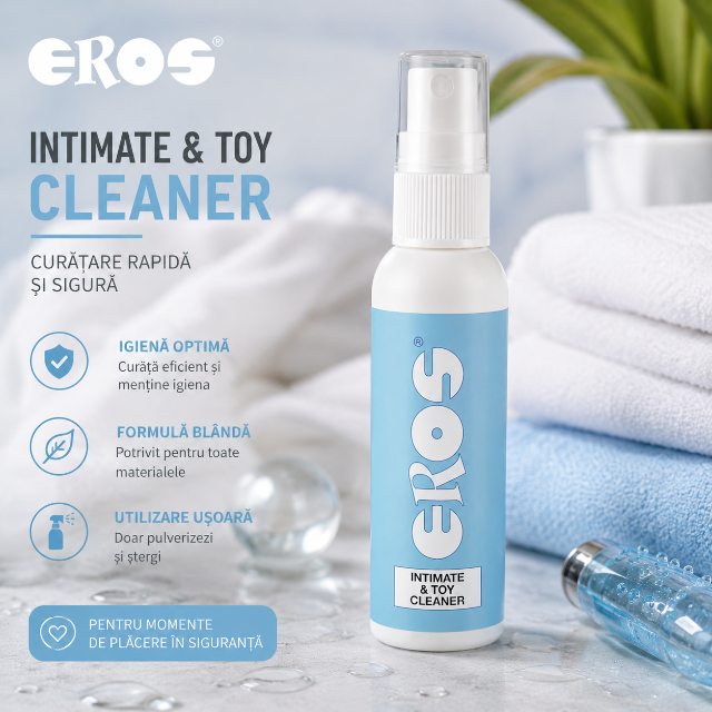 Spray EROS - Intimate & Toy Cleaner, pentru curățarea și igienizarea jucăriilor sexuale, 50 ml