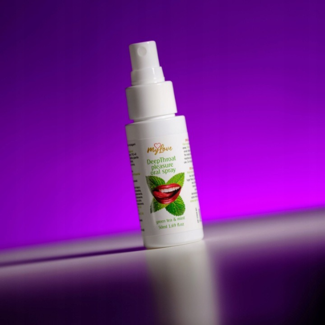 Spray MYLOVE Deep Throat Pleasure Oral Spray, pentru sex oral adânc, cu aromă de ceai verde și mentă, 50 ml