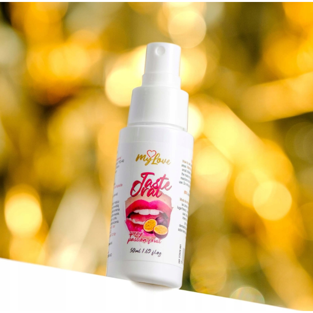 Spray MYLOVE Taste Oral Spray Passion Fruit, pentru sex oral, textură non-lipicioasă, aromă de fructul pasiunii, 50 ml