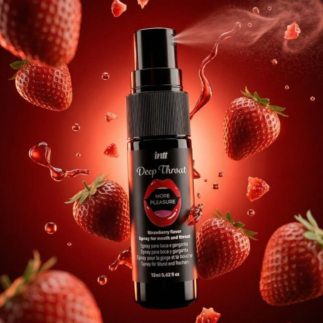 Spray pentru sex oral adânc INTT Deep Throat - More Pleasure, cu aromă de căpșuni, 12 ml
