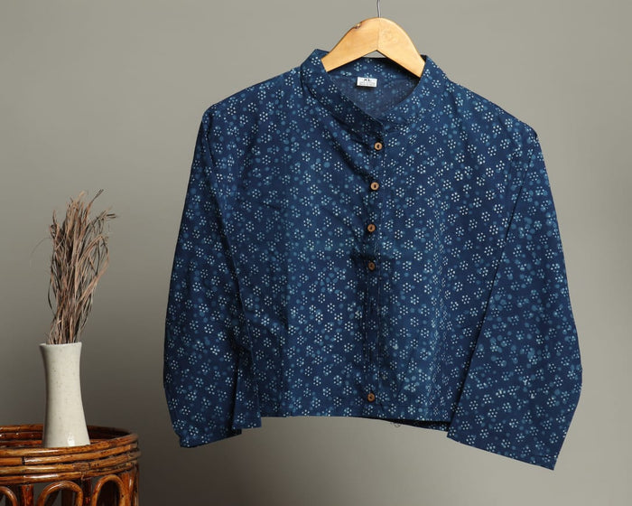 Indiehaat | Blockprinted Cotton Crop Top Blue