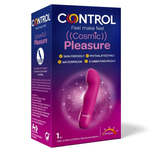 Stimulator clitoris CONTROL Cosmic Pleasure, 5 funcții de vibrație, rezistent la apă, din silicon medical, culoare fucsia