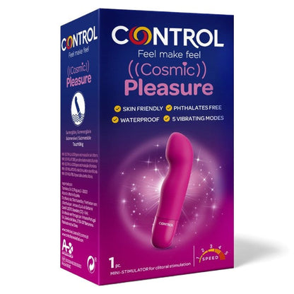 Stimulator clitoris CONTROL Cosmic Pleasure, 5 funcții de vibrație, rezistent la apă, din silicon medical, culoare fucsia