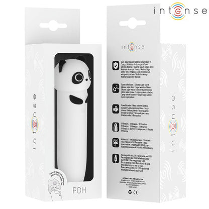 Stimulator clitoris INTENSE Poh Panda Vibrating Bullet, în formă de ursuleț panda, 8 funcții de vibrație, alb cu negru