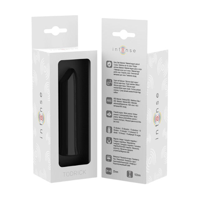 Stimulator clitoris INTENSE Todrick, 10 funcții de vibrație, rezistent la apă, lungime 10.2 cm, negru