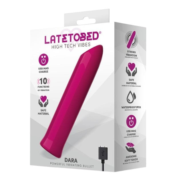 Stimulator clitoris LATETOBED Dara Powerful Vibrating Bullet, 10 funcții de vibrație, rezistent la apă IPX6, roz