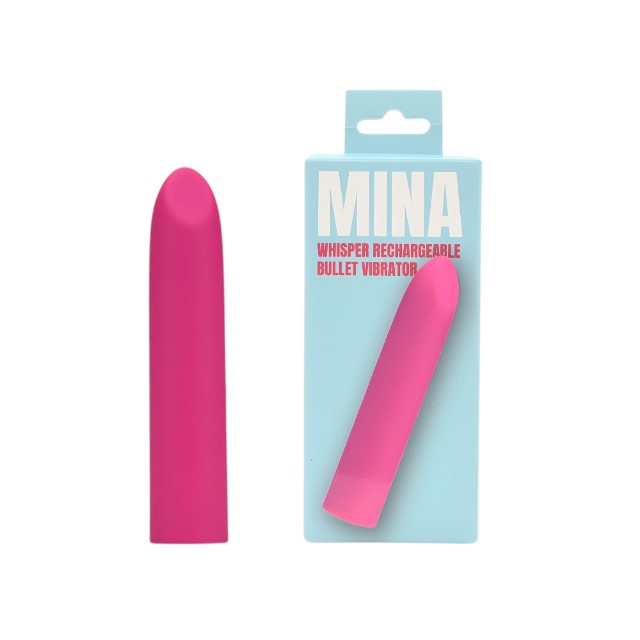 Stimulator clitoris MINA Whisper, design în formă de ruj, 10 funcții de vibrație, 9.25 cm, roz