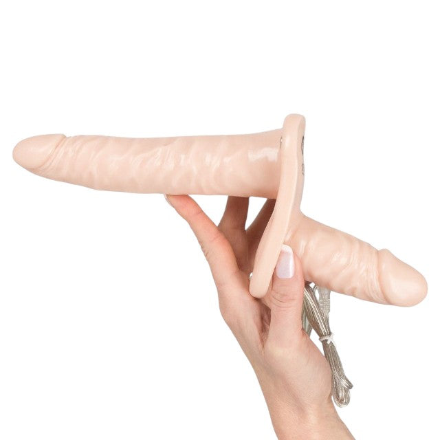 Strap-on cu vibrator dublu YOU2TOYS Strap On Duo Vibes, cu vibrații multiple, control prin telecomandă, culoarea pielii
