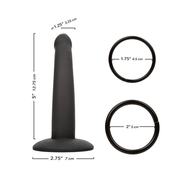 Strap-on pentru picior CALEXOTICS Onyxxx Thigh Strap with Silicone Probe, cu dildo inclus, lungime 12.7 cm, negru