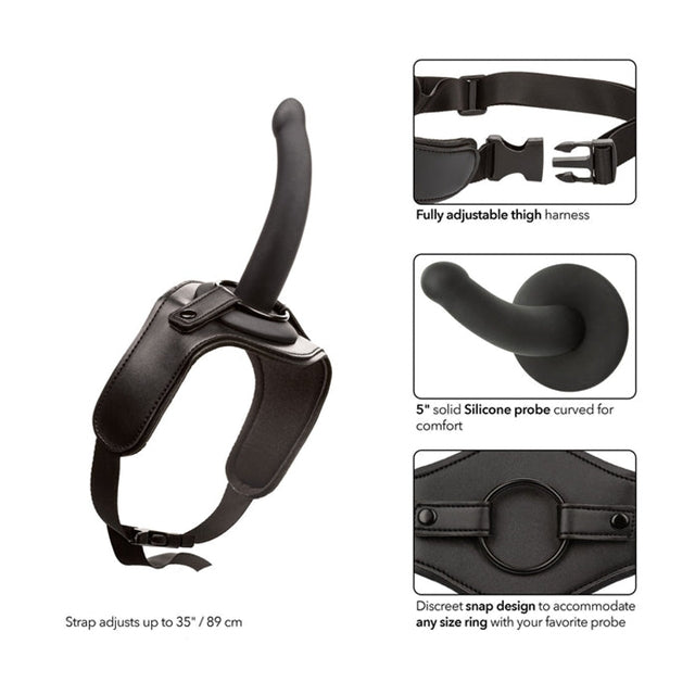 Strap-on pentru picior CALEXOTICS Onyxxx Thigh Strap with Silicone Probe, cu dildo inclus, lungime 12.7 cm, negru