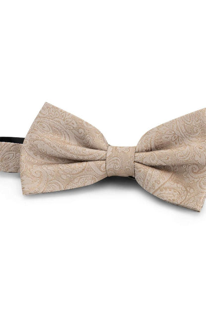 Strik zijde print paisley bruin-beige, 100% zijde, elegante vlinderdas met paisley patroon en subtiele glans.