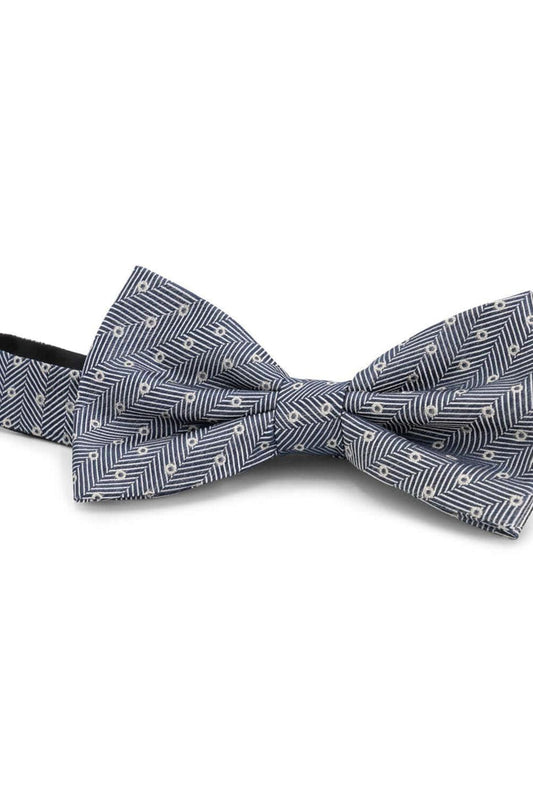 Strik zijde print stippel blauw, blauwe zijde strik met visgraat- en stipdessin, verstelbaar en voorgevormd.