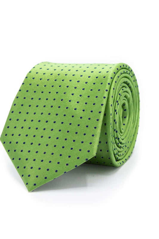 Zijden stropdas collectie patroon groen met subtiel groen en blauw stippen patroon.