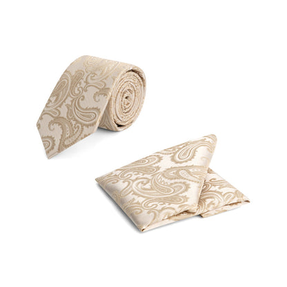 Stropdas + Pochet  - Champagnebeige (Paisley) in elegant design with paisley pattern.