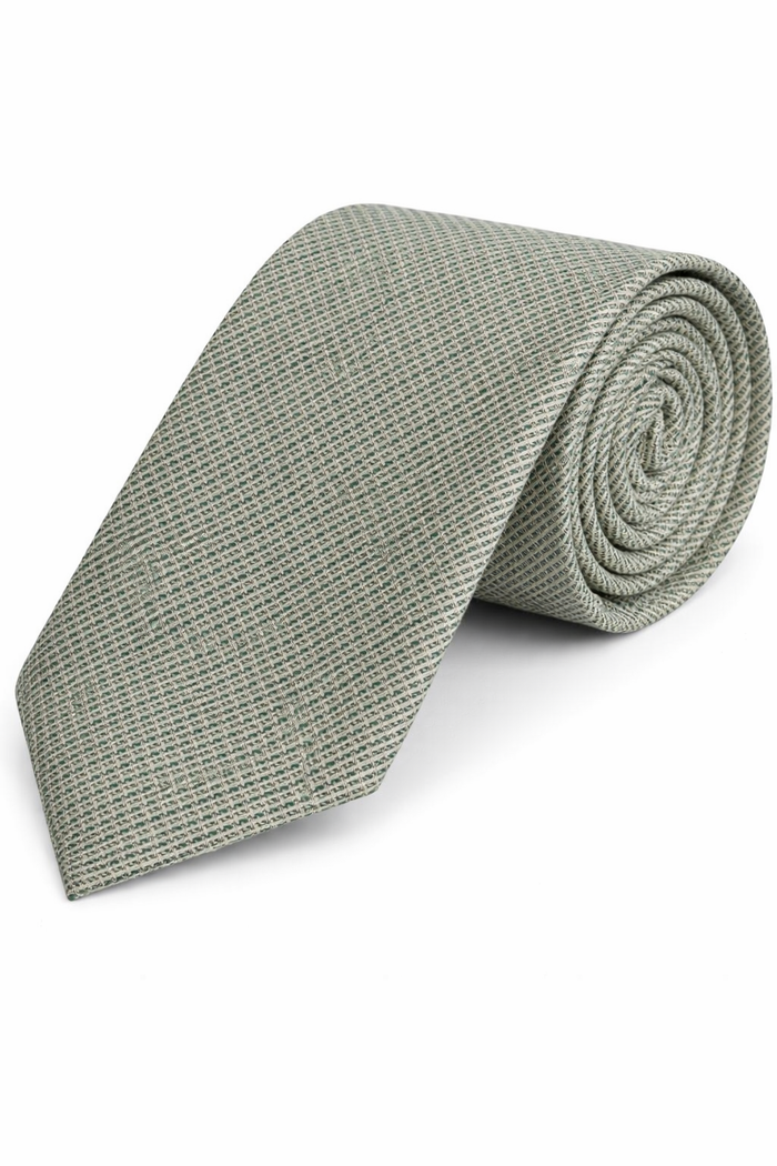 Stropdas + pochet structuur groen, stijlvolle groene das met unieke structuur voor ademend draagcomfort.
