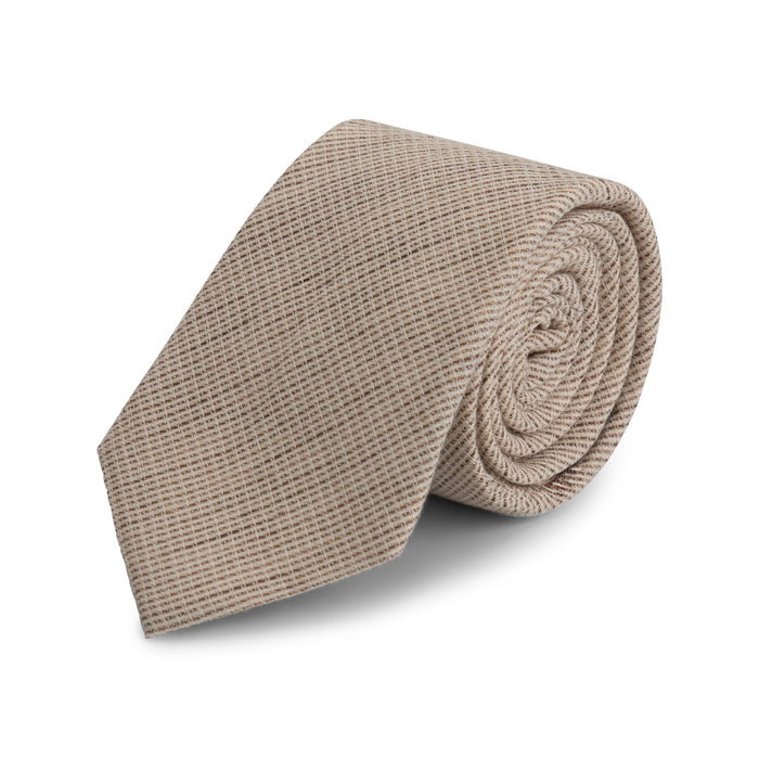 Zandkleurige stropdas + pochet structuur zand met subtiel patroon, perfect voor elke gelegenheid.