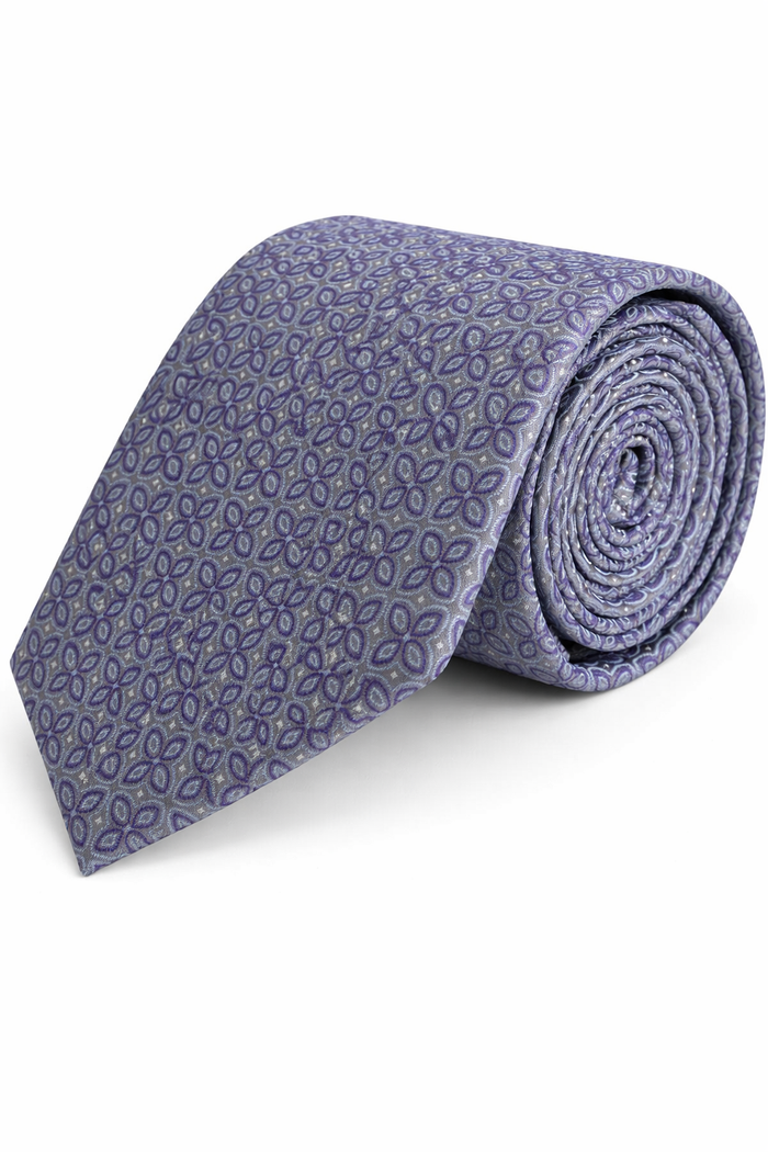 Stropdas zijde bloem paars, elegante paarse stropdas met bloemmotief, stijlvol en subtiel.