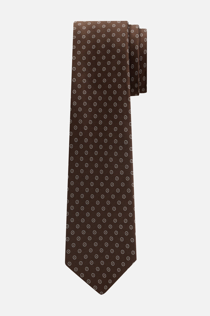 Stropdas zijde cirkel bruin, stijlvolle bruine stropdas met cirkels patroon voor elegante outfits.
